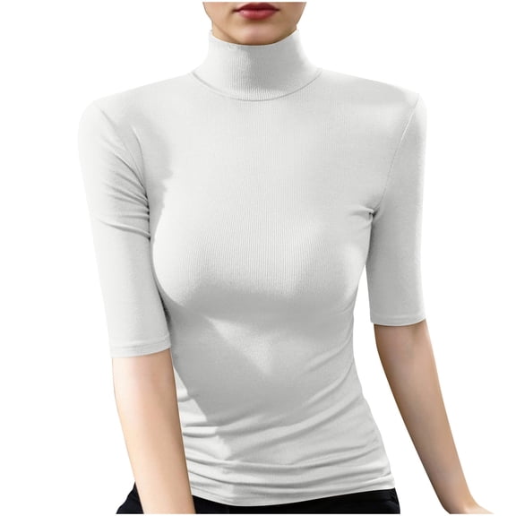 yillto Women Mock Neck Tops 3/4 Sleeve Pullover Turtleneck Slim Blouse Dressy Casual Spring T Shirts