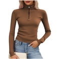 thumbnail image 1 of yillto Women Mock Neck Tops Quarter Zipper Pullover Long Sleeve Ribbed Shirts Fall Collared Sweaters, 1 of 5