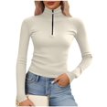 thumbnail image 1 of yillto Women Mock Neck Tops Quarter Zipper Pullover Long Sleeve Ribbed Shirts Fall Collared Sweaters, 1 of 5