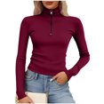 thumbnail image 1 of yillto Women Mock Neck Tops Quarter Zipper Pullover Long Sleeve Ribbed Shirts Fall Collared Sweaters, 1 of 5