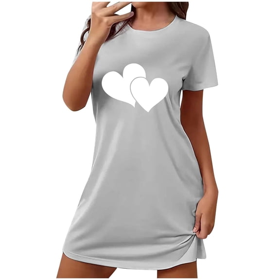 yillto Women Nightgown Short Sleeve Sleepshirt Crewneck Heart Graphic Sleepwear Nightshirts Pajama Dress