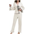 thumbnail image 1 of yillto Women Pajamas Sets Long Sleeve Cute Tops and Wide Leg Lounge Pants Loose Sleepwear Pjs Outfits, 1 of 7