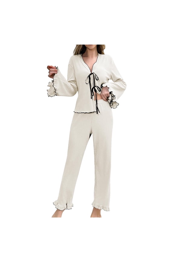 Women Pajamas Sets Long Sleeve Cute Tops and Wide Leg Lounge Pants Loose Sleepwear Pjs Outfits