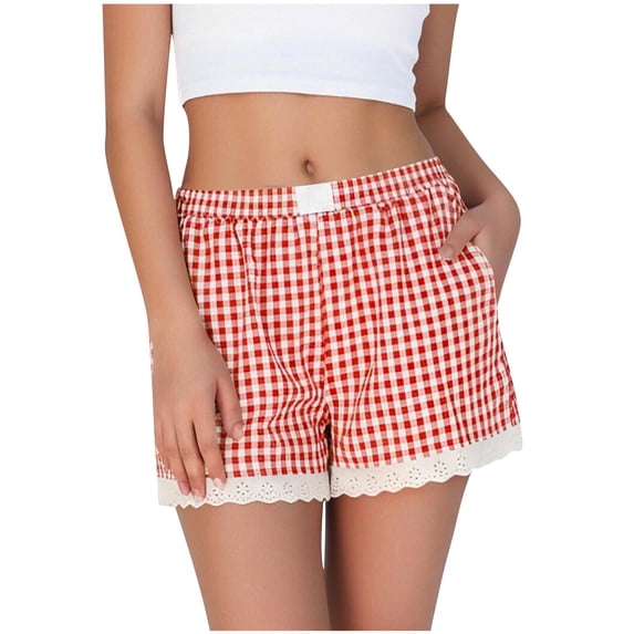 yillto Women Pajamas Shorts Cute Plaid Pjs Short Pants Sleepwear Lounge Shorts Bottoms Elastic Boxers with Pockets