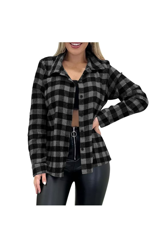 Women Plaid Shirts Jackets Button down Long Sleeve Collared Fall Winter Shacket Fall Trendy Outfits