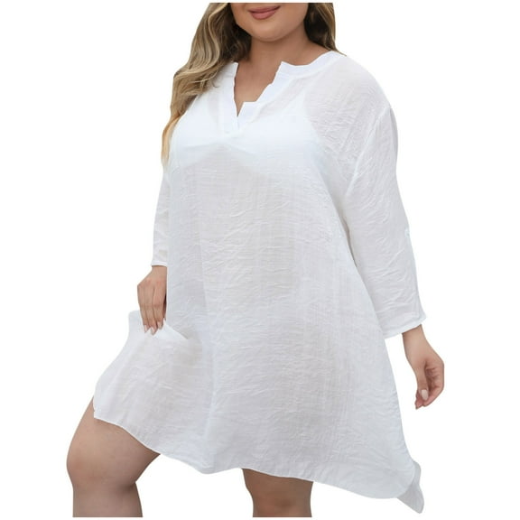 yillto Women Plus Size Beach Shirts Short Sleeve Beachwear Bikini Coverups Oversized Cover up Shirt