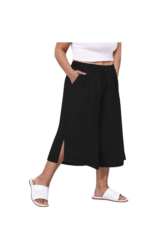 Women Plus Size Capris with Pockets Wide Leg Palazzo Cropped Culottes Summer Casual Lounge Pants L-4XL
