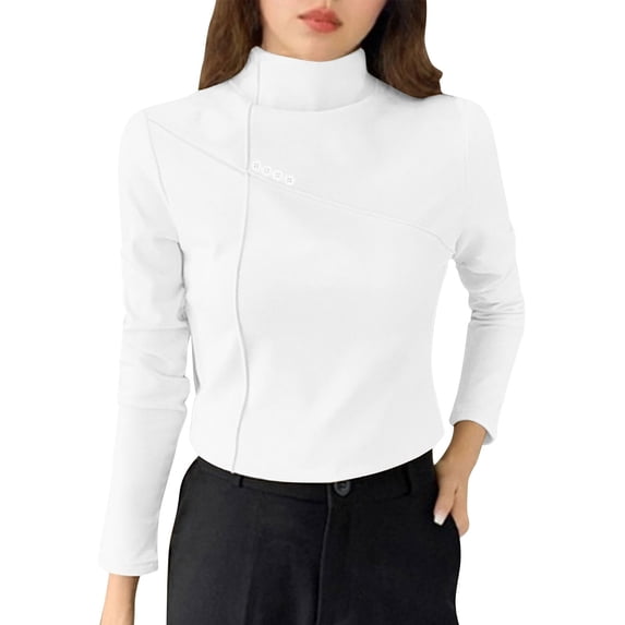 yillto Women Plus Size Cotton Shirts Long Sleeve Mock Neck T Shirt Casual Loose Tops Base Layer XL-5XL