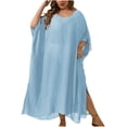 thumbnail image 1 of yillto Women Plus Size Coverups 3/4 Sleeve Lightweight Loose Long Dress Mesh Summer Beach Cover Up, 1 of 5
