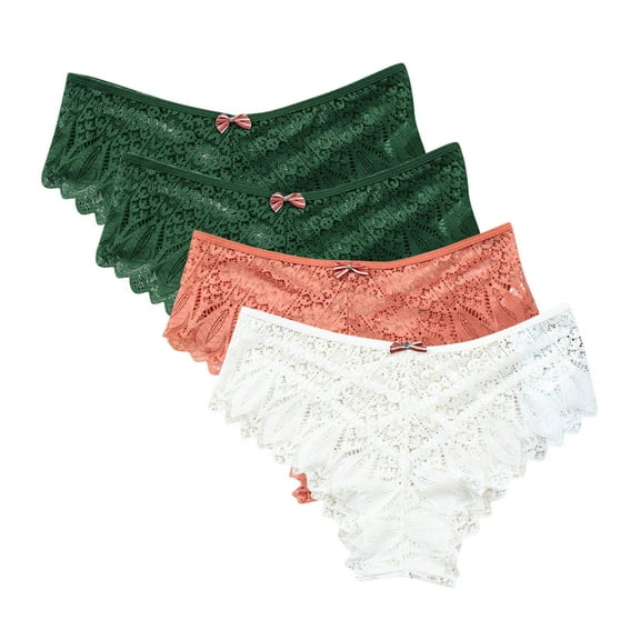 yillto Women Plus Size Lace Thongs Panties Ladies High Waisted Lace Breathable Thong Underwear 4 Pack S-5XL