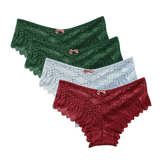 yillto Women Plus Size Lace Thongs Panties Ladies High Waisted Lace Breathable Thong Underwear 4 Pack S-5XL