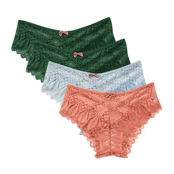 yillto Women Plus Size Lace Thongs Panties Ladies High Waisted Lace Breathable Thong Underwear 4 Pack S-5XL