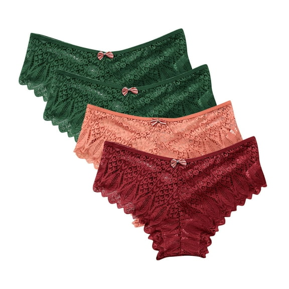 yillto Women Plus Size Lace Thongs Panties Ladies High Waisted Lace Breathable Thong Underwear 4 Pack S-5XL