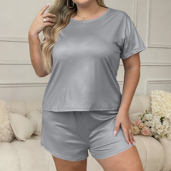 yillto Women Plus Size Pajamas Set Short Sleeve Top Shorts Lounge Sets Outfit Summer Soft Pjs Sleepwear 2piece