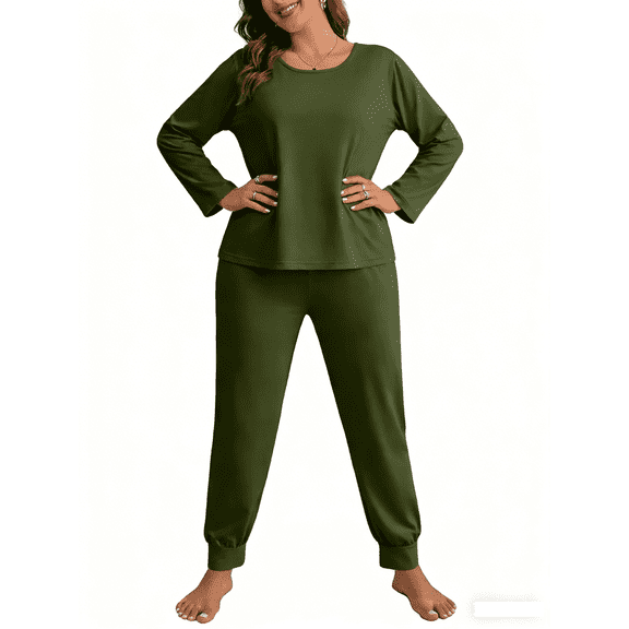 yillto Women Plus Size Pajamas Sets Long Sleeve 2 Piece Lounge Sleepwear Bottoms Pant Ladies Pjs XL-5XL