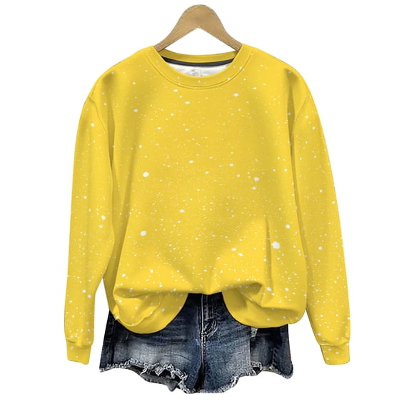 yillto Women Plus Size Shirts Printed Long Sleeve Round Neck Loose Tee Ladies Lightweight Sweatshirt