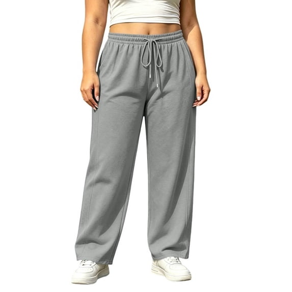 yillto Women Plus Size Sweatpant Wide Leg Elastic Waist Drawstring Loose Pants Trousers with Pockets