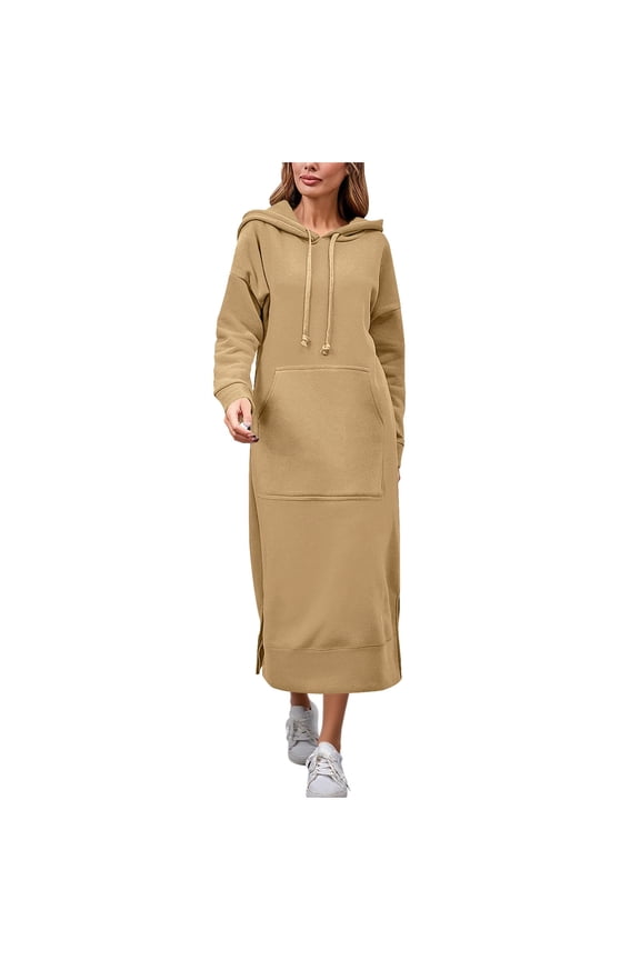 Women Plus Size Sweatshirt Dress Hoodie Fleece Casual Fall Winter Long Sleeve Pullover Maxi Dresses
