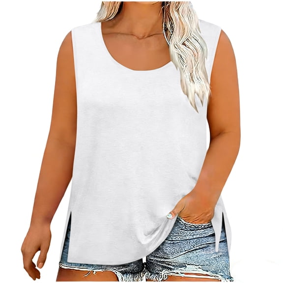 yillto Women Plus Size Tank Casual Loose Sleeveless Crewneck Summer Shirts Split Fashion Tunic Tshirts