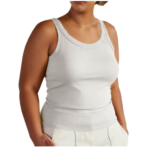 yillto Women Plus Size Tank with Bra Sleeveless Ribbed Tops Casual Camisole Basic Undershirts L-5XL