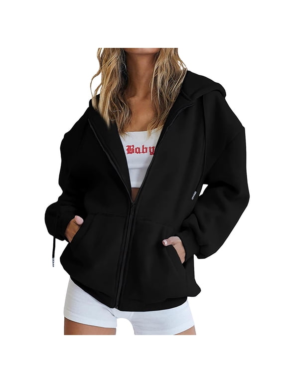 Women Zip up Hoodies Sweatshirt Oversized Jackets Long Sleeve Fall Winter Clothes with Pockets