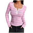 thumbnail image 1 of yillto Women Ribbed Top Long Sleeve Tight Tee V Neck Buttons Slim Shirts Knit Slim Causal Basic Tops, 1 of 6