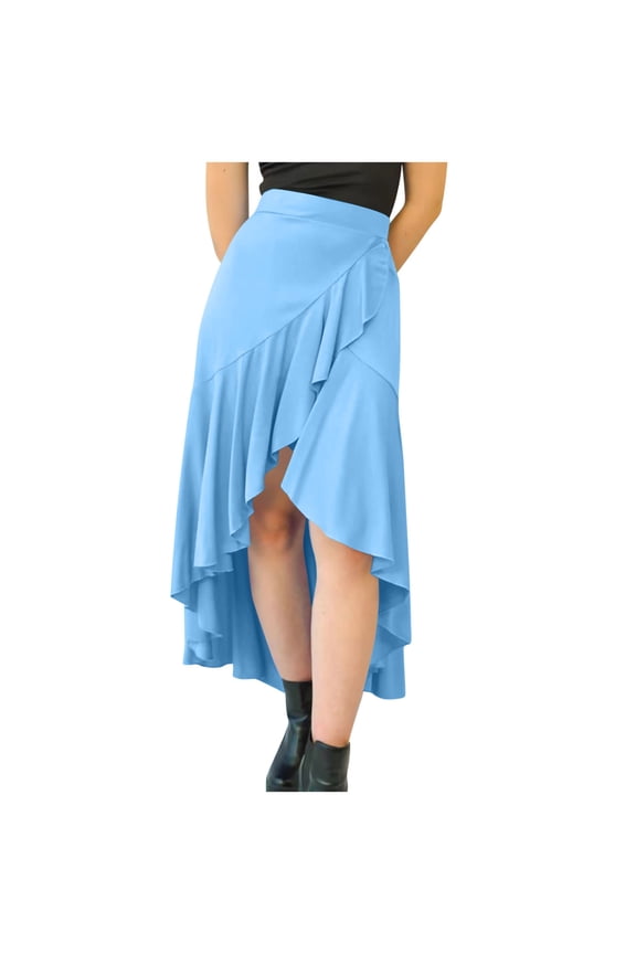 Women Ruffle Wrap Skirts High Waist Boho Asymmetrical Hem Flowy Loose Summer Midi Beach Skirt