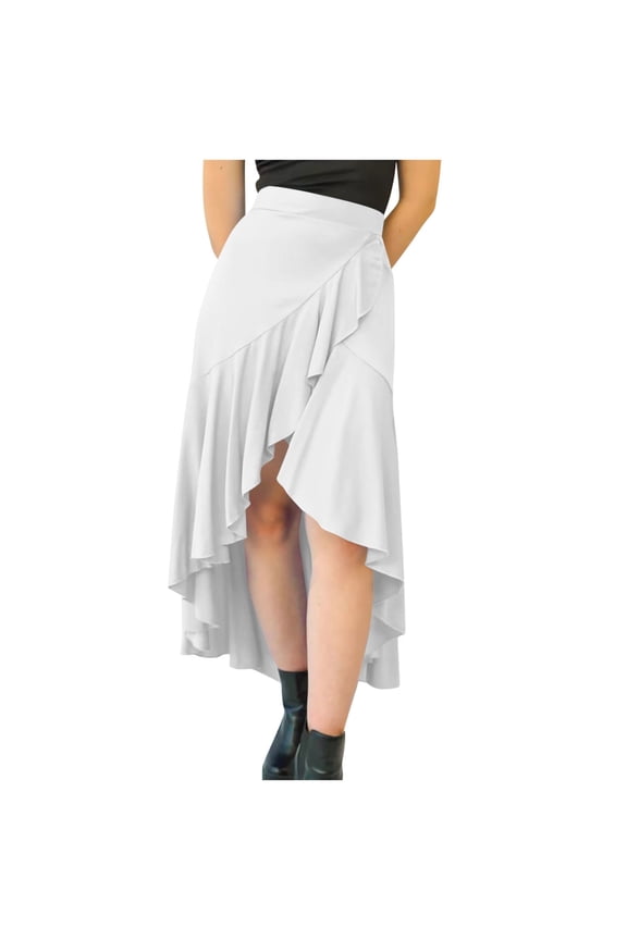 Women Ruffle Wrap Skirts High Waist Boho Asymmetrical Hem Flowy Loose Summer Midi Beach Skirt