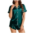 thumbnail image 1 of yillto Women Satin Pajamas Sets Silky Shorts 2 Piece Short Sleeve Sleepwear Soft Button down Loungewear Pjs, 1 of 7