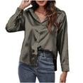 thumbnail image 1 of yillto Women Satin Shirts Long Sleeve Button down Dressy Shirt Business Work Office Tunic Tops, 1 of 5