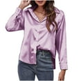 thumbnail image 1 of yillto Women Satin Shirts Long Sleeve Button down Dressy Shirt Business Work Office Tunic Tops, 1 of 5