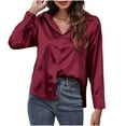thumbnail image 1 of yillto Women Satin Shirts Long Sleeve Button down Dressy Shirt Business Work Office Tunic Tops, 1 of 5