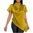 thumbnail image 1 of yillto Women Satin Shirts Turtleneck Short Sleeve Pullover Loose Blouse Casual Business Dressy Shirt, 1 of 5