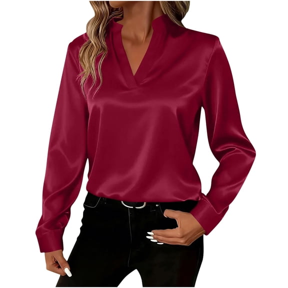 yillto Women Satin Silky Blouse Business Work Office Dressy Tops Long Sleeve Fashion Clothes S-XXL