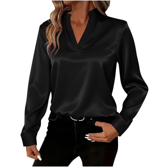 yillto Women Satin Silky Blouse Business Work Office Dressy Tops Long Sleeve Fashion Clothes S-XXL