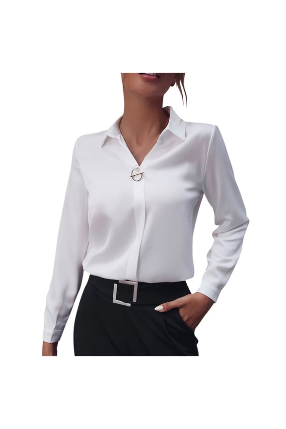 Women Satin Silky Blouse Button down Collared Casual Business Tops Work Office Fashion Shirts