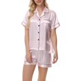 thumbnail image 1 of yillto Women Satin Silky Pjs Set Short Sleeve Button down Tops and Sleepwear Loungewear Shorts Bottoms, 1 of 5