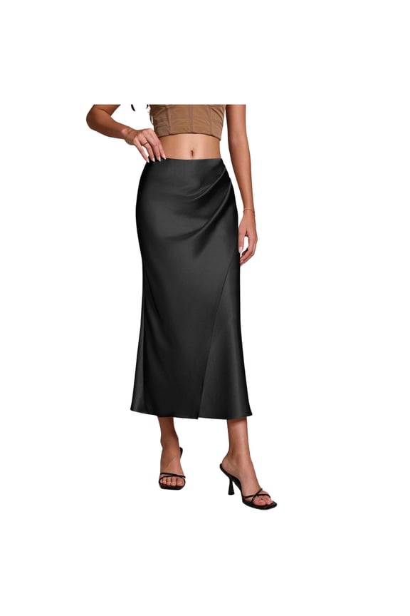 Women Satin Skirts Business Dressy Silky Slim Long Skirt High Waist A Lined Fashion Elegant Ladies Dress