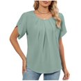 thumbnail image 1 of yillto Women Short Sleeve Blouse Crewneck Pleated Business Casual Tops Summer Work Office Dressy Shirts, 1 of 7