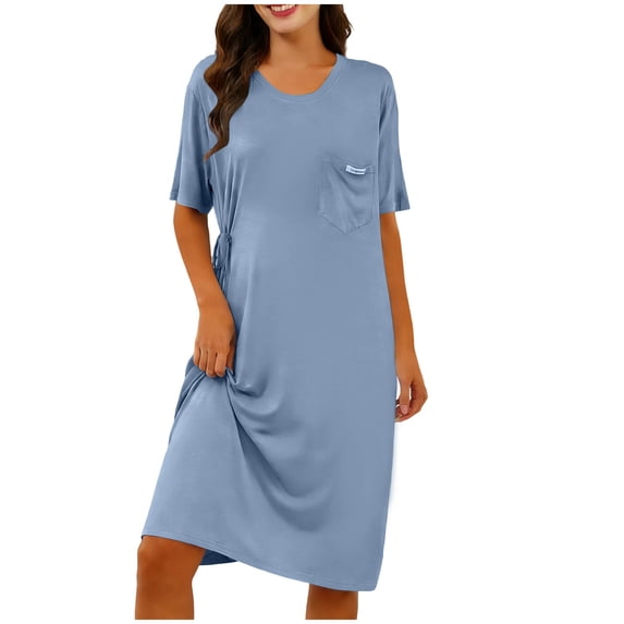 yillto Women Short Sleeve Nightshirts Summer Crewneck Loose Sleepwear Loungewear Pajamas Nightdress