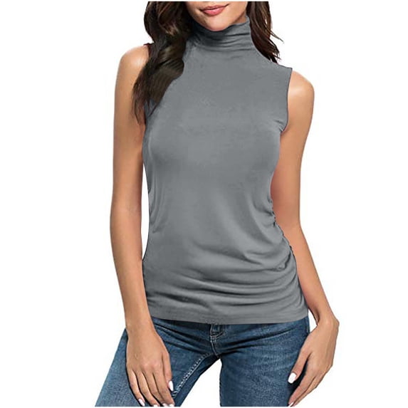 yillto Women Sleeveless Mock Turtleneck Tank Tops Slim Stretchy Layer Ruched Blouse Tee Shirts S-5XL