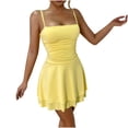 thumbnail image 1 of yillto Women Strapless Ruched Mini Dress Sleeveless off Shoulder Flowy Ruffle Backless Short Dresses, 1 of 7