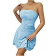 thumbnail image 1 of yillto Women Strapless Ruched Tube Mini Dress Sleeveless off Shoulder Flowy Ruffle Backless Short Dresses, 1 of 4
