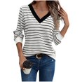 thumbnail image 1 of yillto Women Striped Shirts V Neck Basic Casual Tee Long Sleeve Loose Tops Dressy Tunic Blouse Clothes, 1 of 6