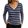 thumbnail image 1 of yillto Women Striped Shirts V Neck Long Sleeve Tops Casual Stretch Basic Tee Going out Top Clothes, 1 of 5