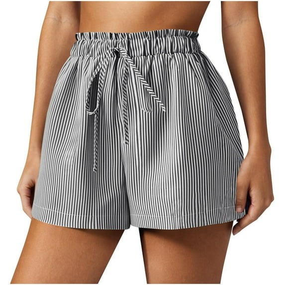 yillto Women Striped Shorts Casual Loose Wide Leg Boxers Shorts Color Block Lounge Bottoms with Pockets