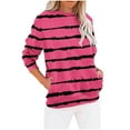 thumbnail image 1 of yillto Women Striped Top with Pockets Long Sleeve Crewneck Baggy Pullover Casual Shirts Fall Loose Sweatshirt, 1 of 5