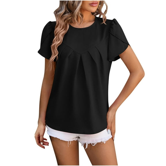 yillto Women Summer Tops Casual Chiffon Shirts Short Sleeve Tunics Blouse Crewneck Soft Comfy T-Shirt