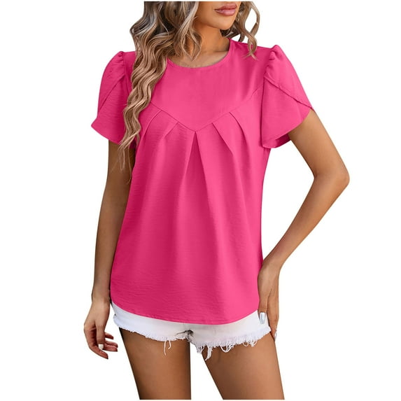 yillto Women Summer Tops Casual Chiffon Shirts Short Sleeve Tunics Blouse Crewneck Soft Comfy T-Shirt