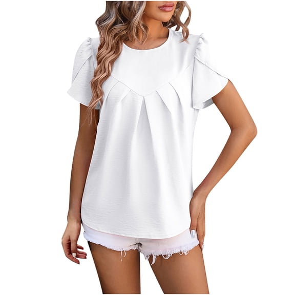 yillto Women Summer Tops Casual Chiffon Shirts Short Sleeve Tunics Blouse Crewneck Soft Comfy T-Shirt
